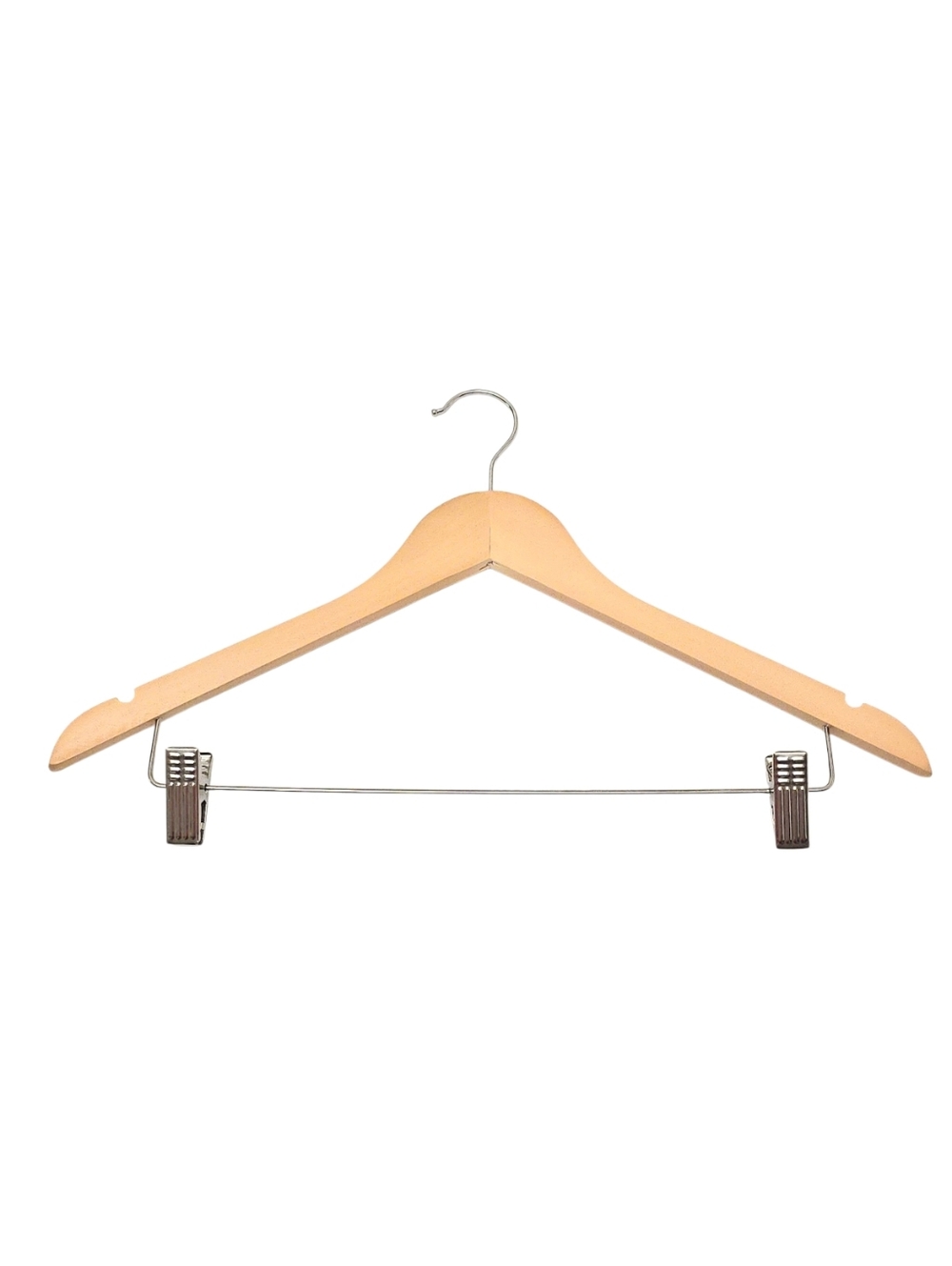 Wooden Hanger with Adjustable Metal Clips and Swivel Head - Reseller Essential